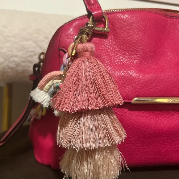 Coach Madison Pink Leather & Gold Crossbody strap & Colorful Tassel & Chain) - Picture 10 of 12